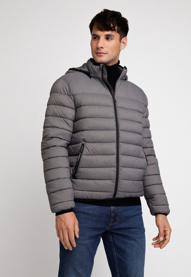 Parka Hombre Manga Larga Acolchada Gris-0