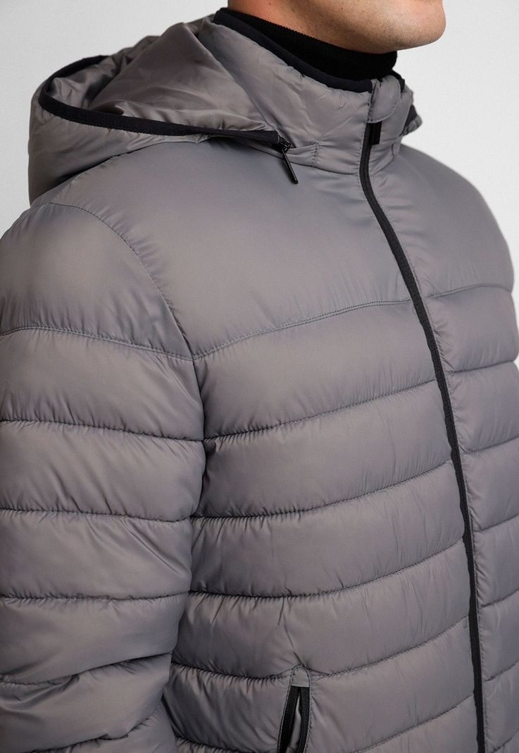 Parka Hombre Manga Larga Acolchada Gris-2