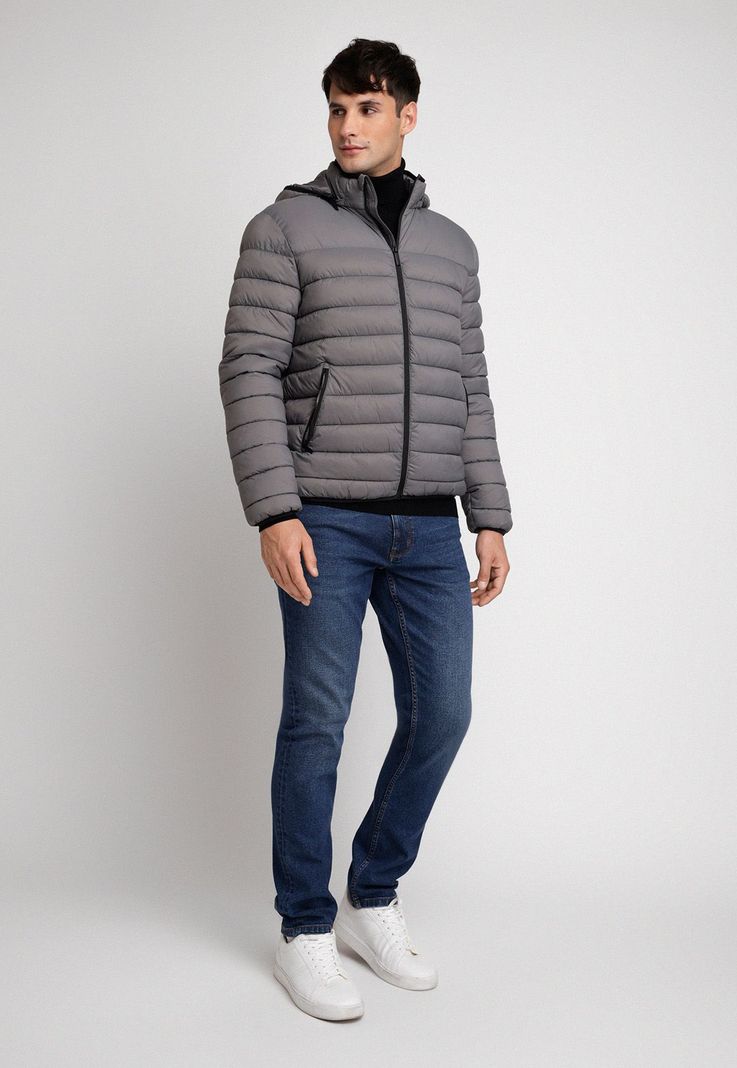 Parka Hombre Manga Larga Acolchada Gris-3