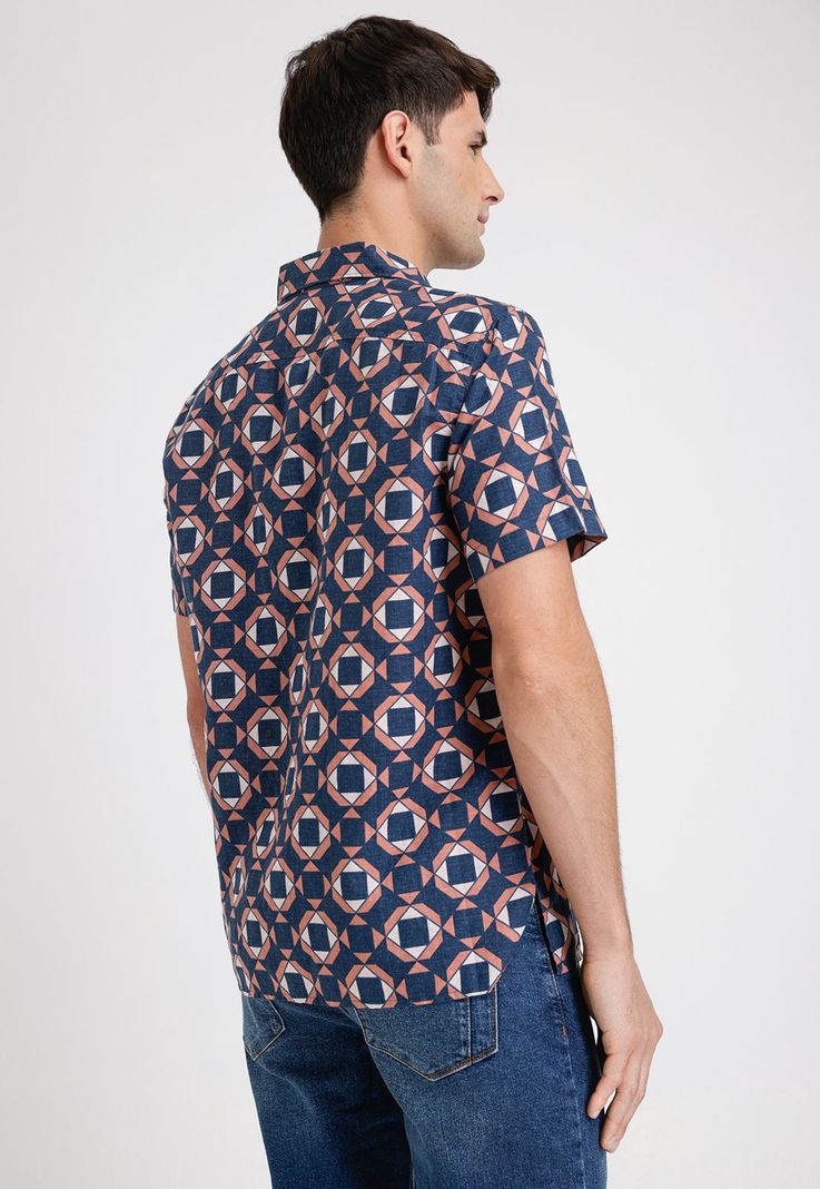Camisa Hombre Manga Corta Lino Estampada Navy-1