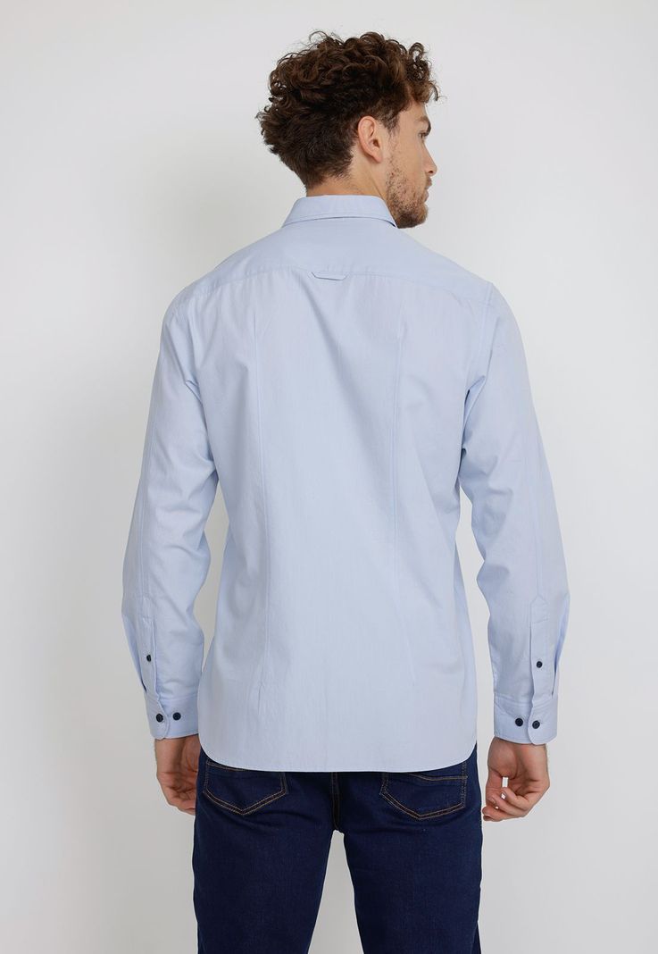 Camisa Manga Larga hombre Casual Slim Fit Basilio Algodón Celeste -1
