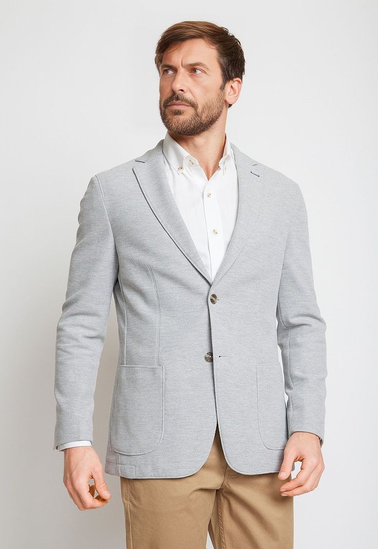 Chaqueta Hombre Mezcla Algodón Liso Slim Basic Gris Melange-0