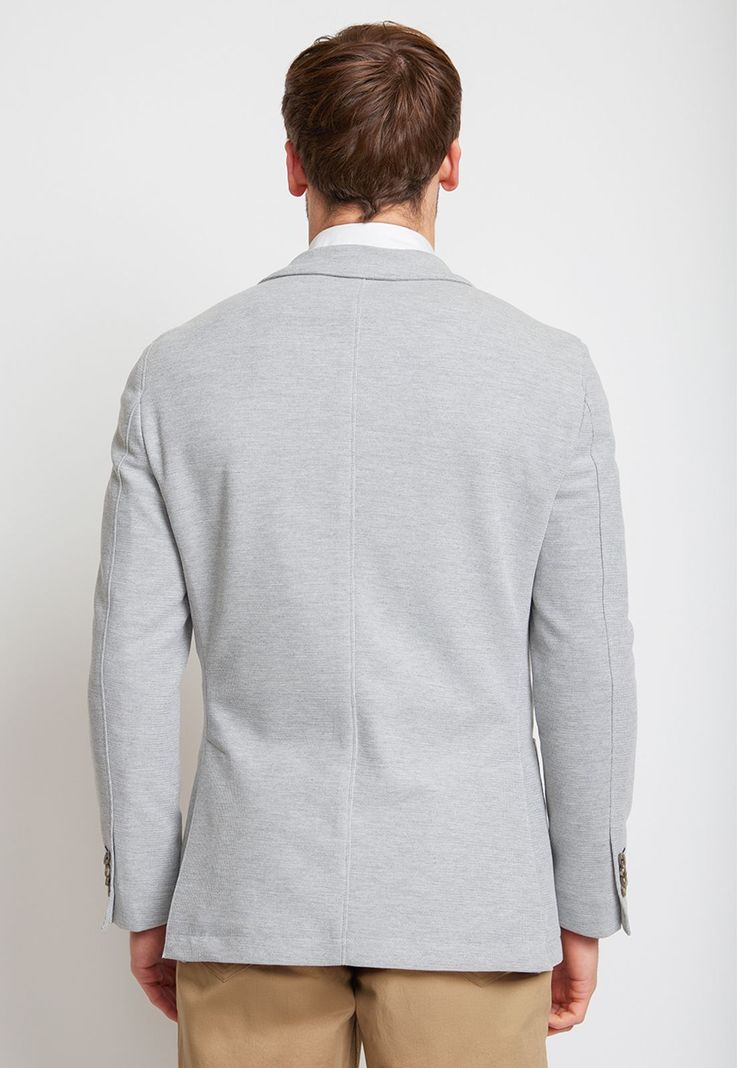 Chaqueta Hombre Mezcla Algodón Liso Slim Basic Gris Melange-1