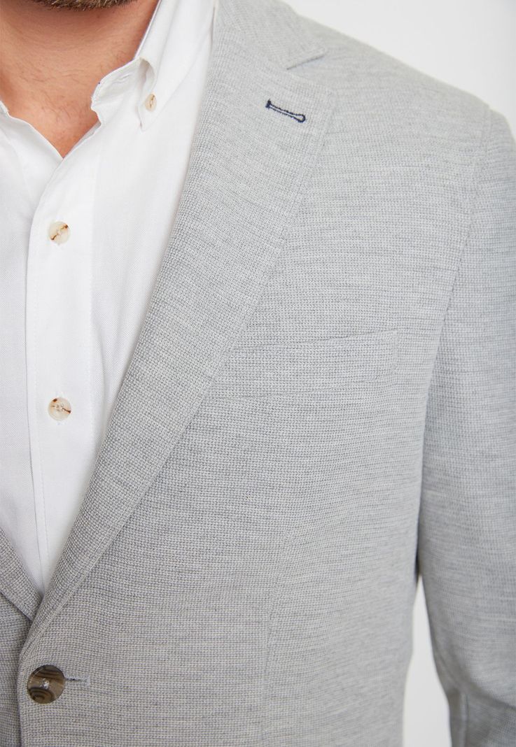 Chaqueta Hombre Mezcla Algodón Liso Slim Basic Gris Melange-2