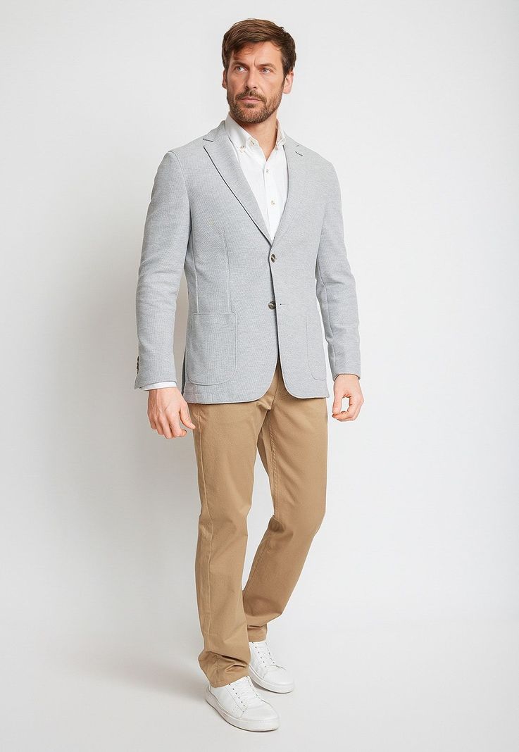 Chaqueta Hombre Mezcla Algodón Liso Slim Basic Gris Melange-3