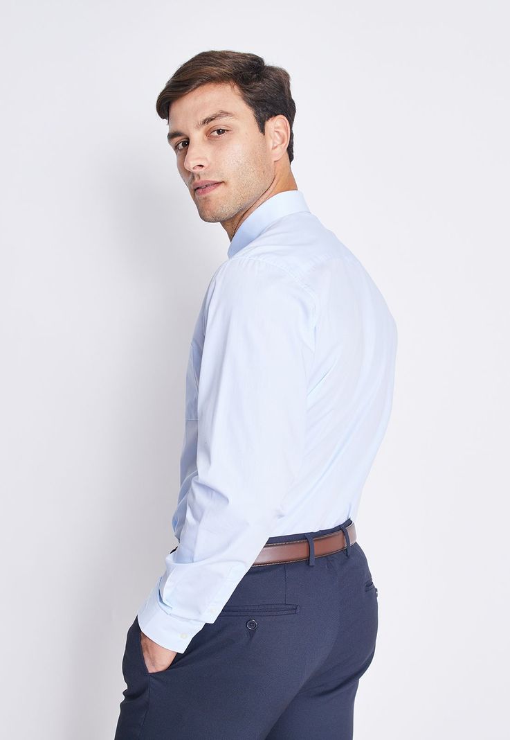 Camisa Formal Básica Lisa Regular Poplin Celeste-1