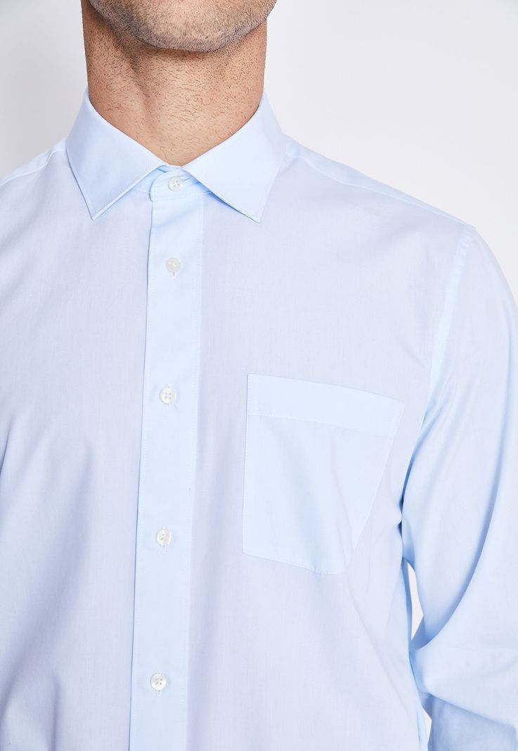 Camisa Formal Básica Lisa Regular Poplin Celeste-2
