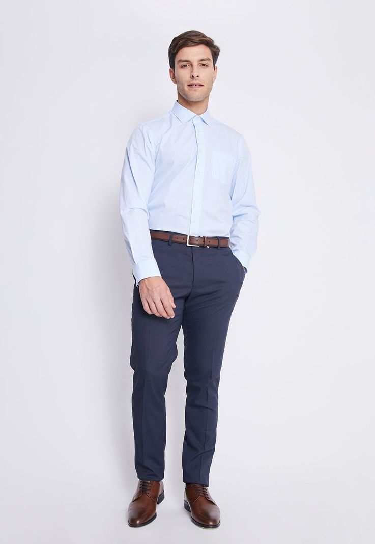 Camisa Formal Básica Lisa Regular Poplin Celeste-3