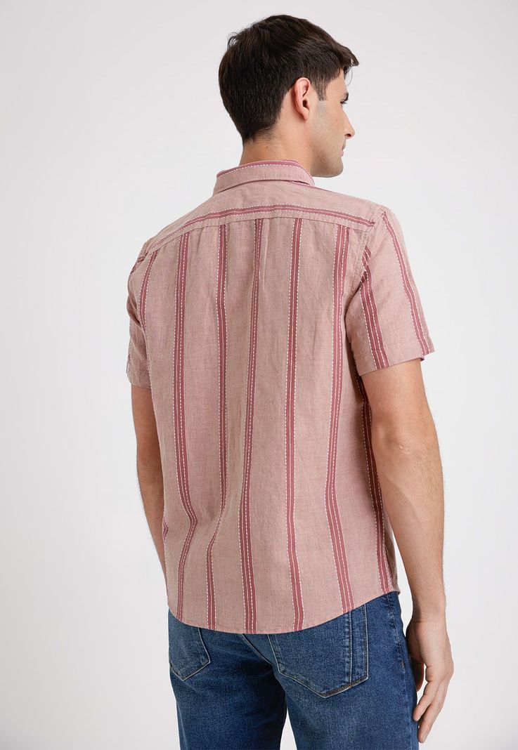 Camisa Hombre Manga Corta Lino Listada Rouge-1