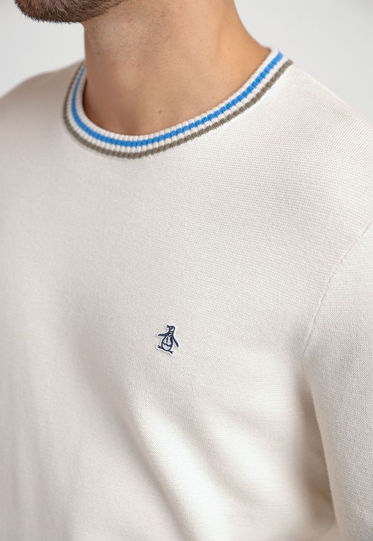 Tejido Hombre Algodón Cuello Redondo Beige-2