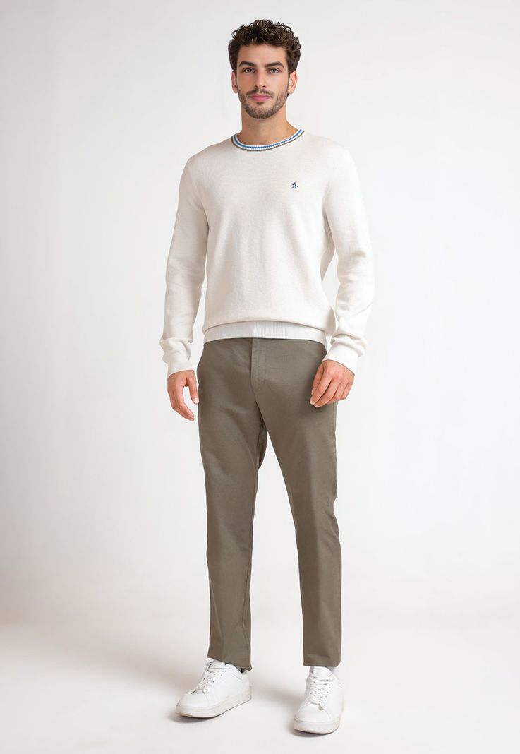 Tejido Hombre Algodón Cuello Redondo Beige-3