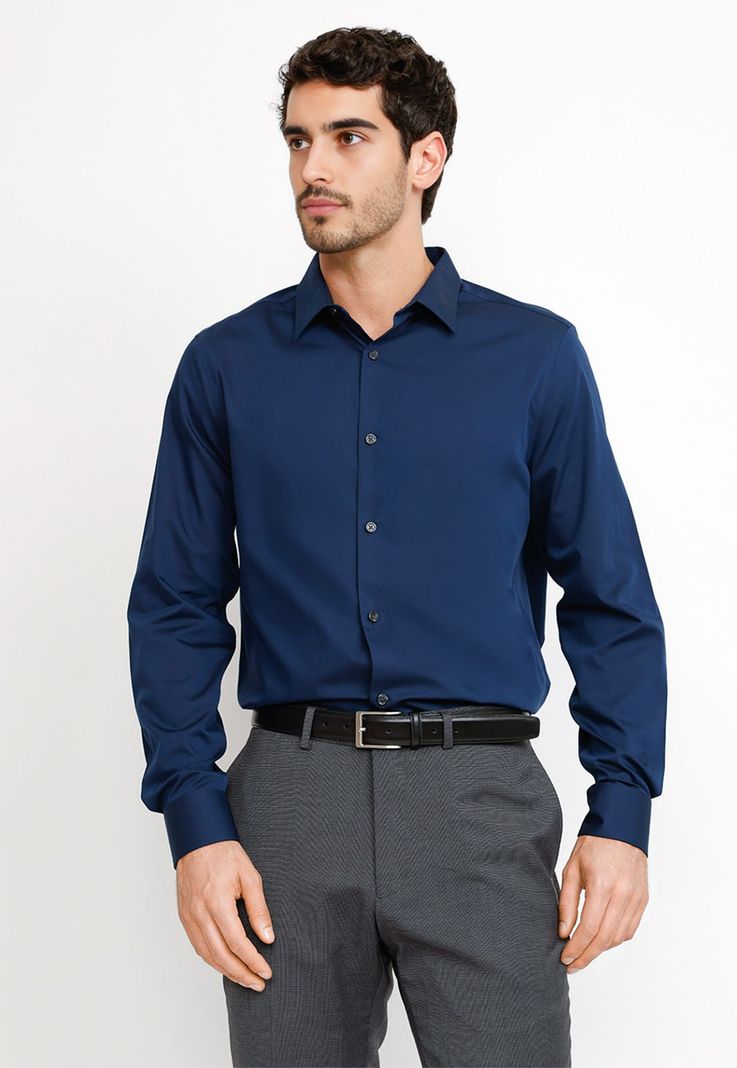 Camisa Formal Hombre Non Iron (No Se Plancha) Azul