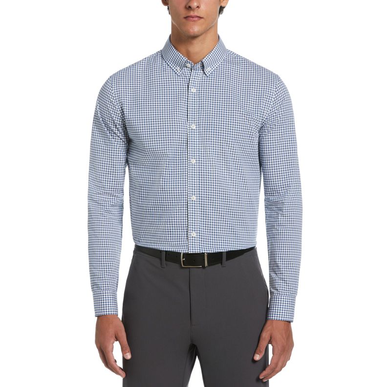 Camisa De Hombre Formal Algodón Cuadros Azul-0