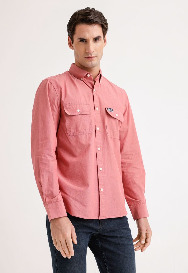 Camisa Hombre Manga Larga Oxford Rosado-0