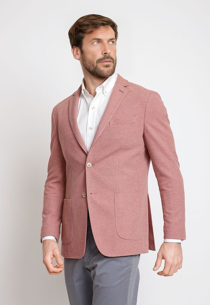 Chaqueta Hombre Mezcla Algodón Liso Slim Basic Coral-0
