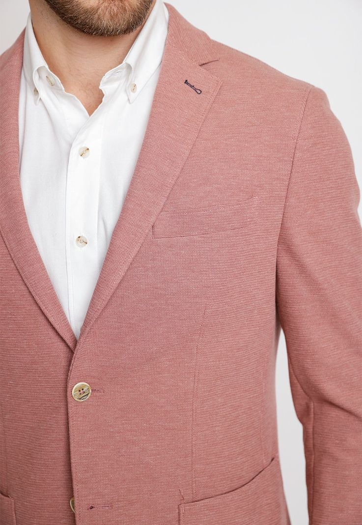Chaqueta Hombre Mezcla Algodón Liso Slim Basic Coral-2