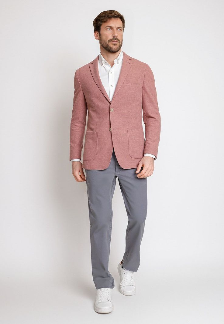 Chaqueta Hombre Mezcla Algodón Liso Slim Basic Coral-3