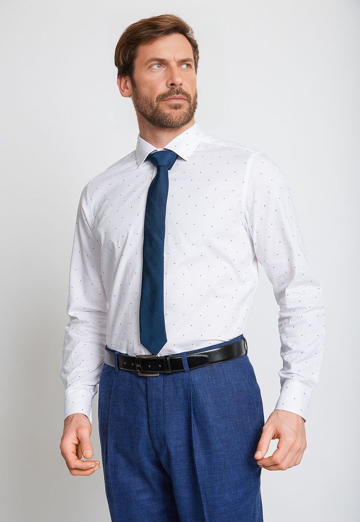 Camisa Formal Hombre Mezcla Algodón Fantasía Slim Dynamic Blanco-0