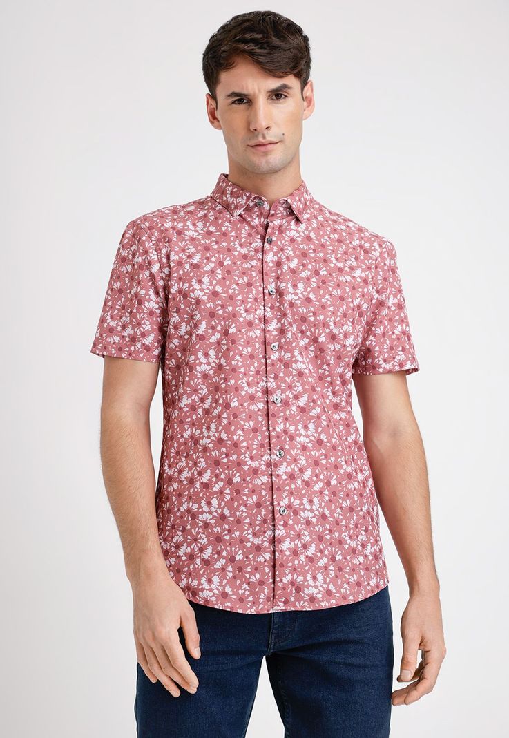 Camisa Hombre Manga Corta Estampada Rouge