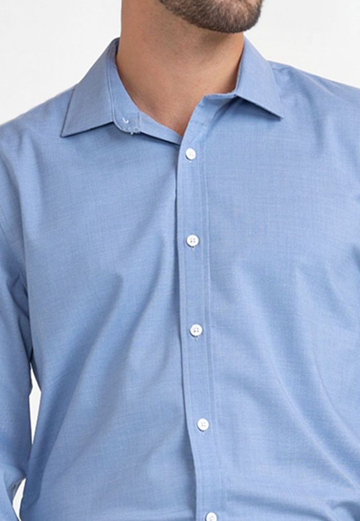 Camisa De Hombre Formal Liso Celeste-5