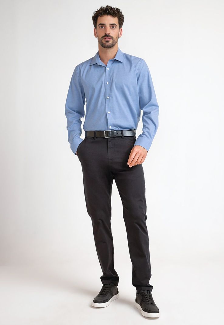 Camisa De Hombre Formal Liso Celeste-6