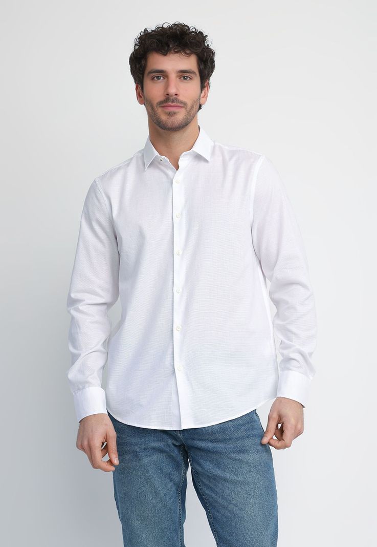 Camisa Hombre Dobby Algodón Blanco