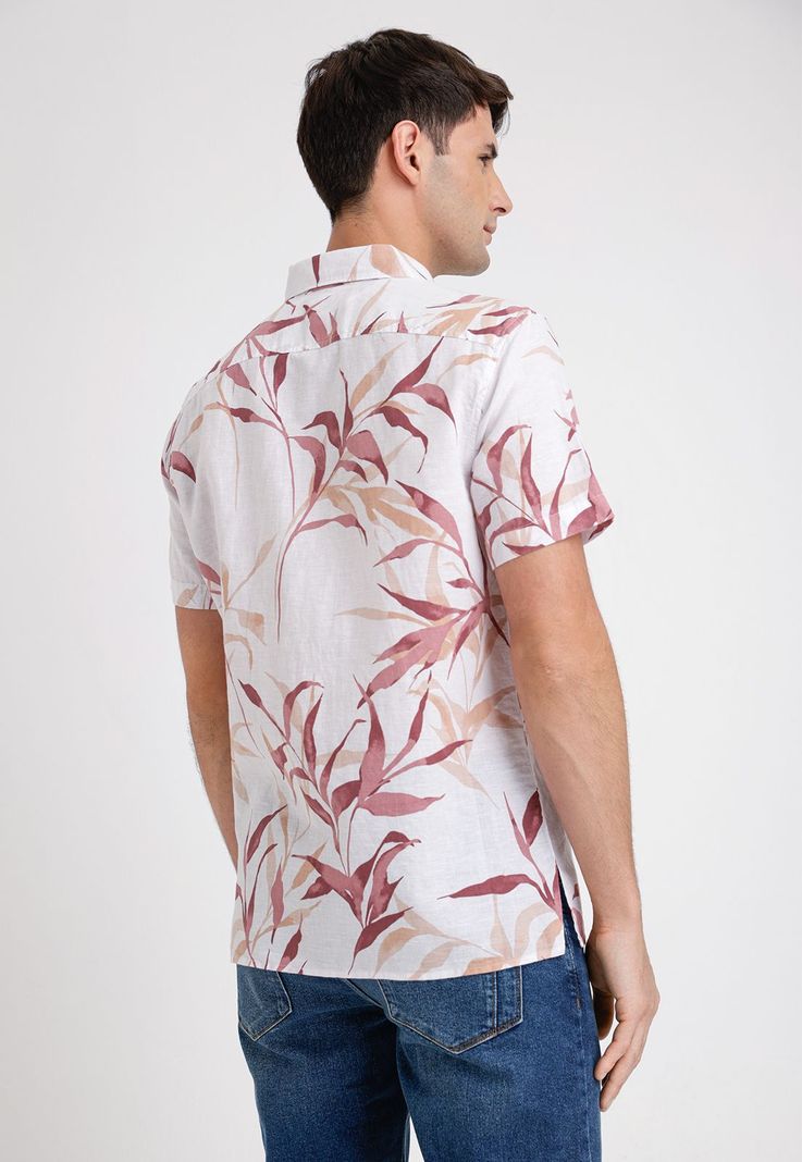 Camisa Hombre Manga Corta Lino Estampada Rosa Viejo-1