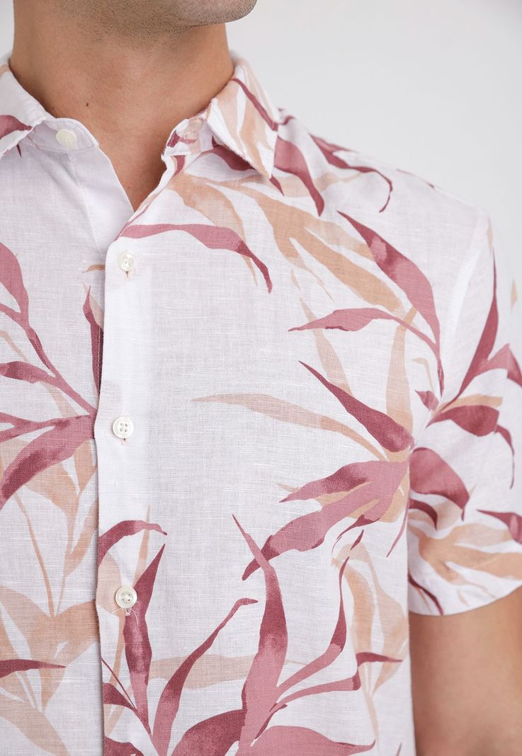Camisa Hombre Manga Corta Lino Estampada Rosa Viejo-2
