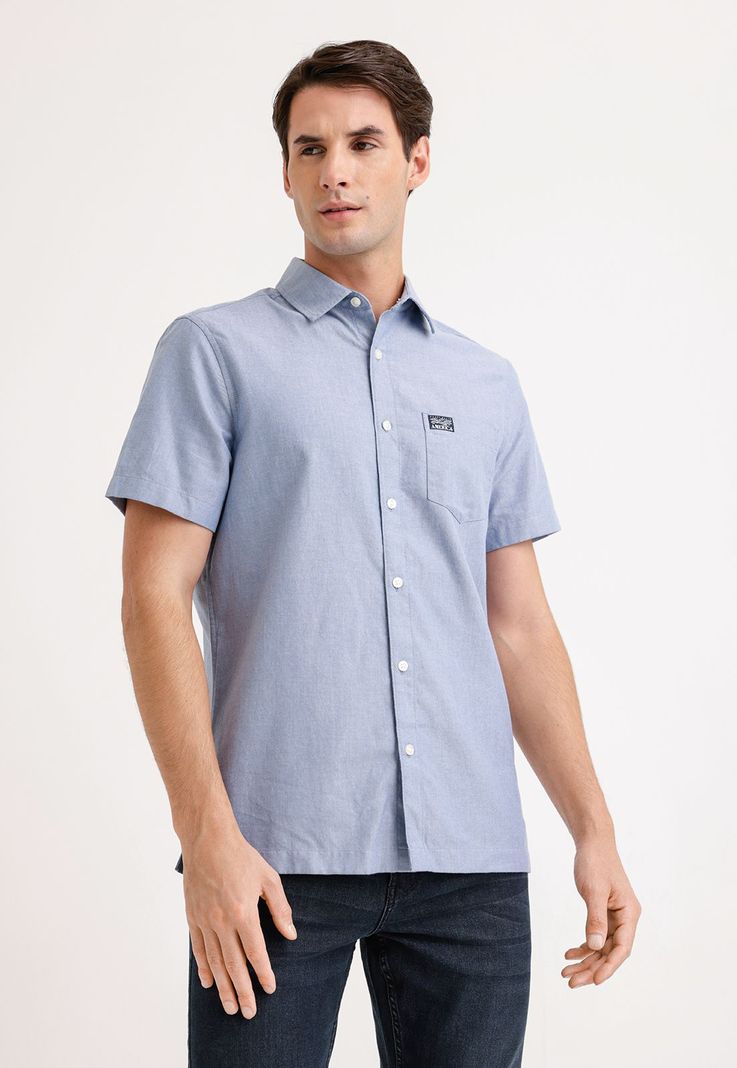 Camisa Hombre Manga Corta Oxford Azul-0