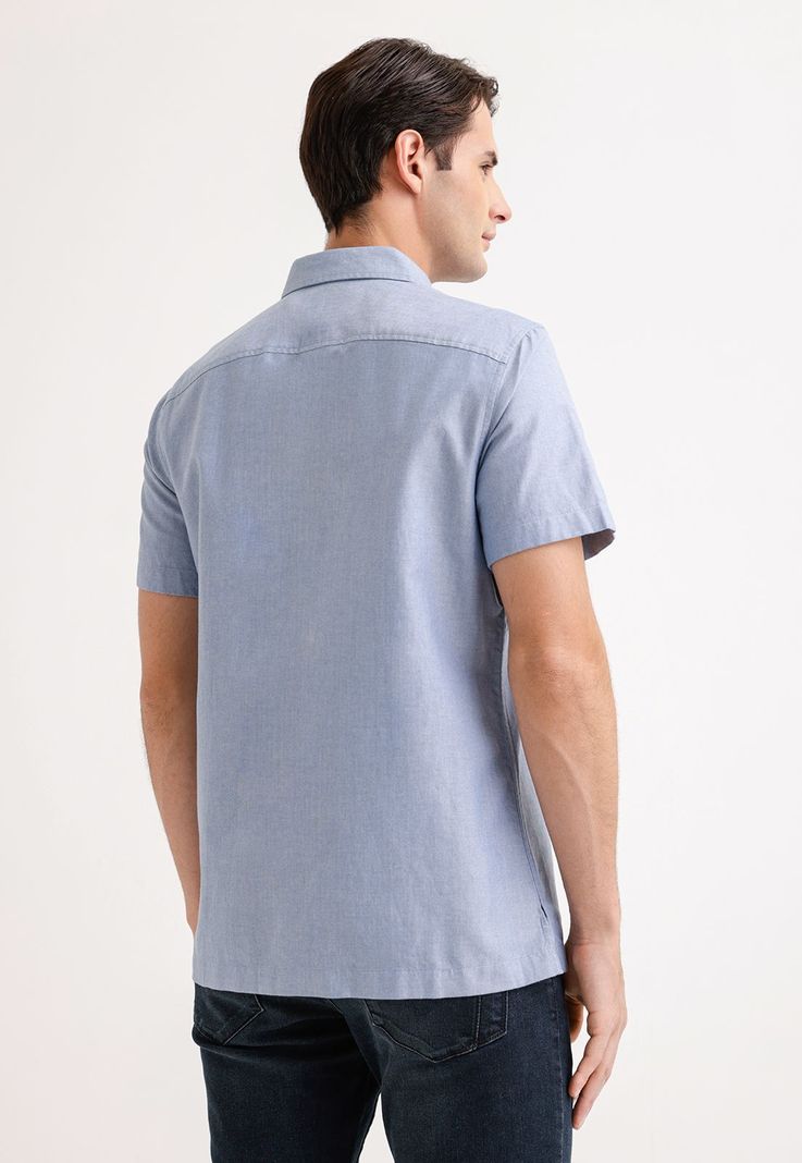 Camisa Hombre Manga Corta Oxford Azul-1