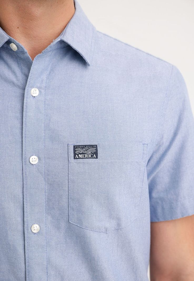 Camisa Hombre Manga Corta Oxford Azul-2
