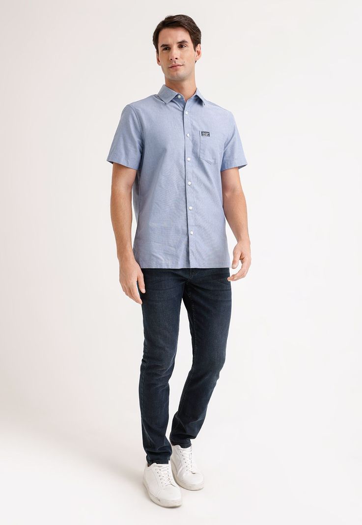 Camisa Hombre Manga Corta Oxford Azul-3