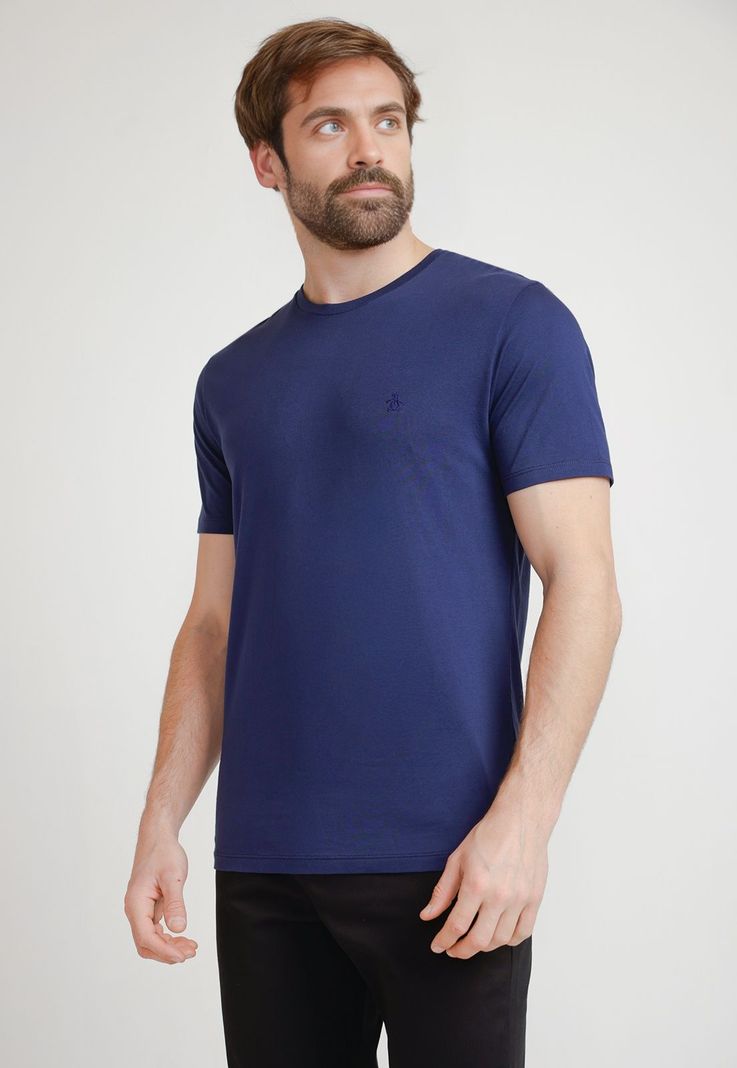 Polera De Hombre Algodón Pima Liso Azul-0