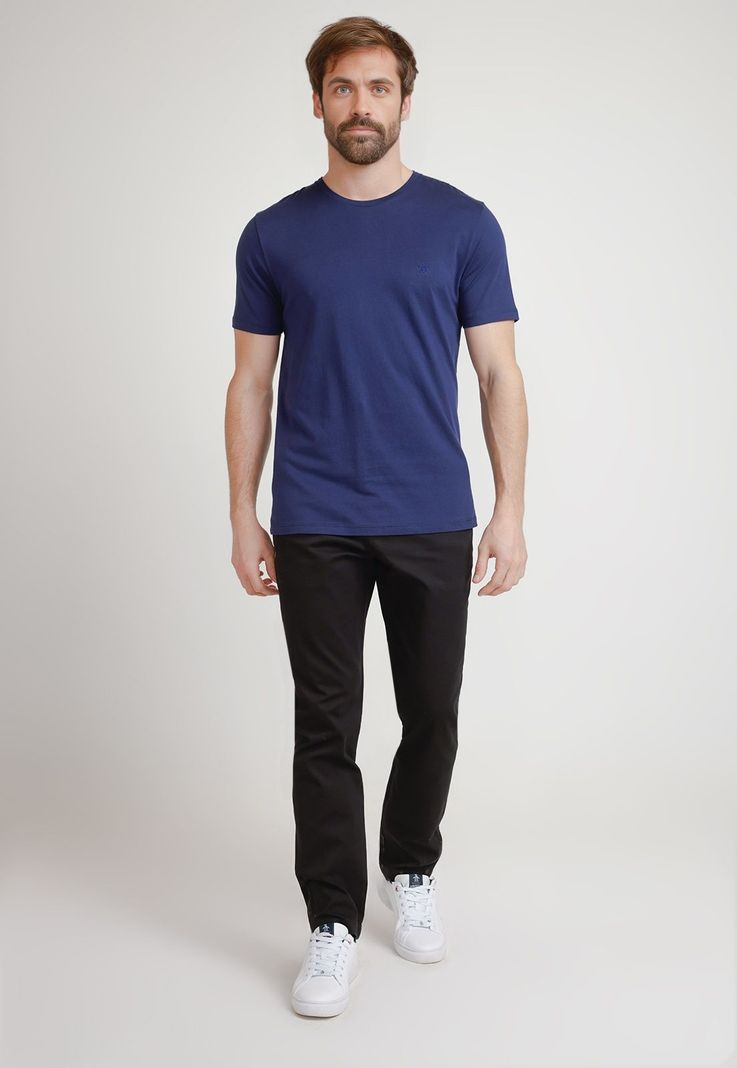 Polera De Hombre Algodón Pima Liso Azul-3