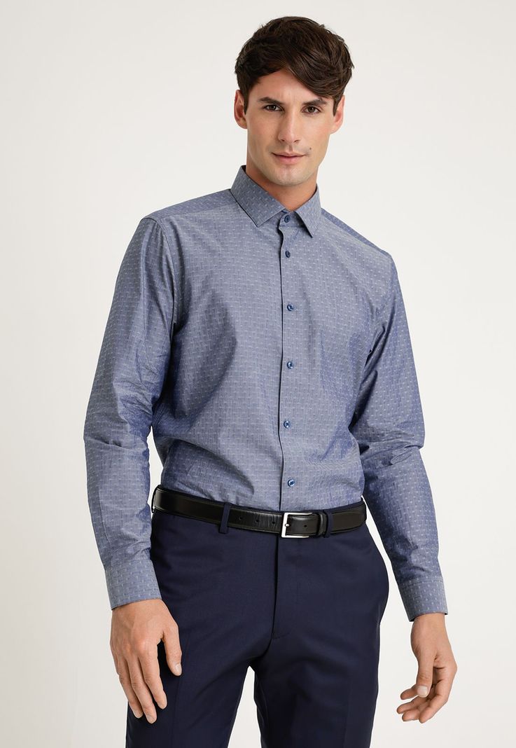 Camisa Hombre Formal Algodón Jacquard Denim