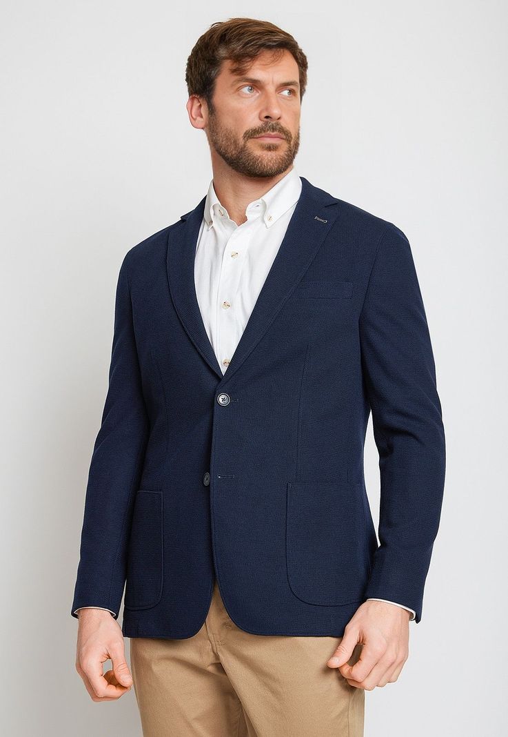 Chaqueta Hombre Mezcla Algodón Liso Slim Basic Azul Marino-0