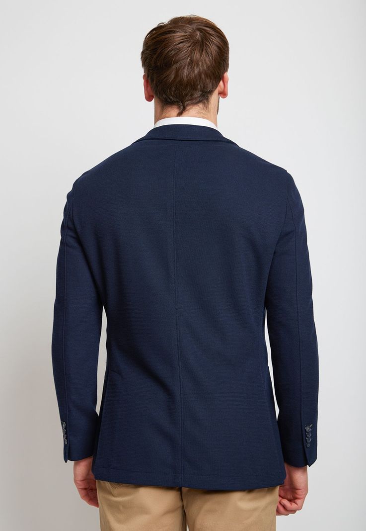 Chaqueta Hombre Mezcla Algodón Liso Slim Basic Azul Marino-1