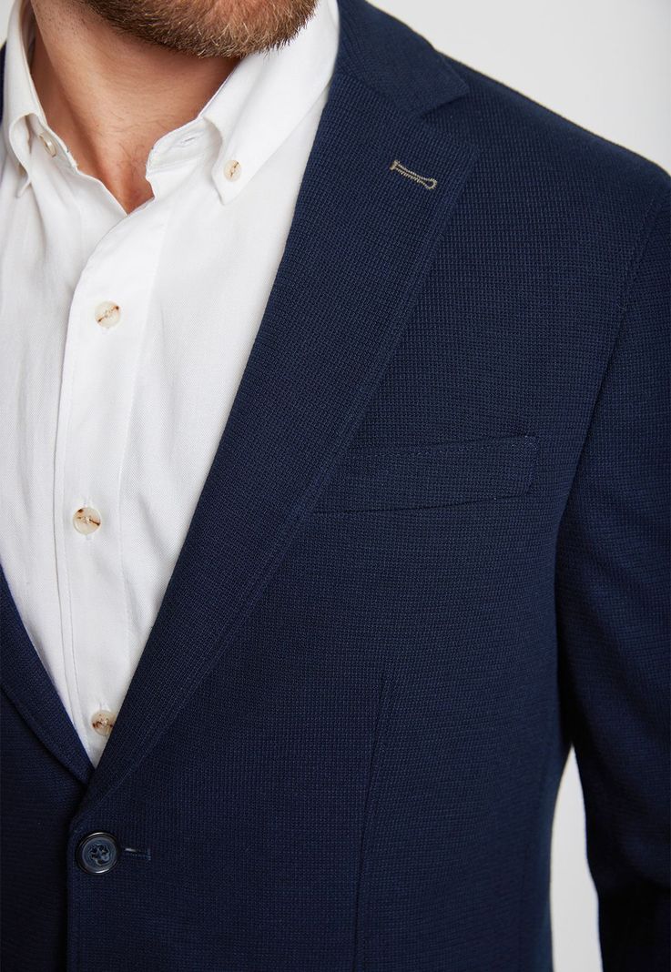 Chaqueta Hombre Mezcla Algodón Liso Slim Basic Azul Marino-2