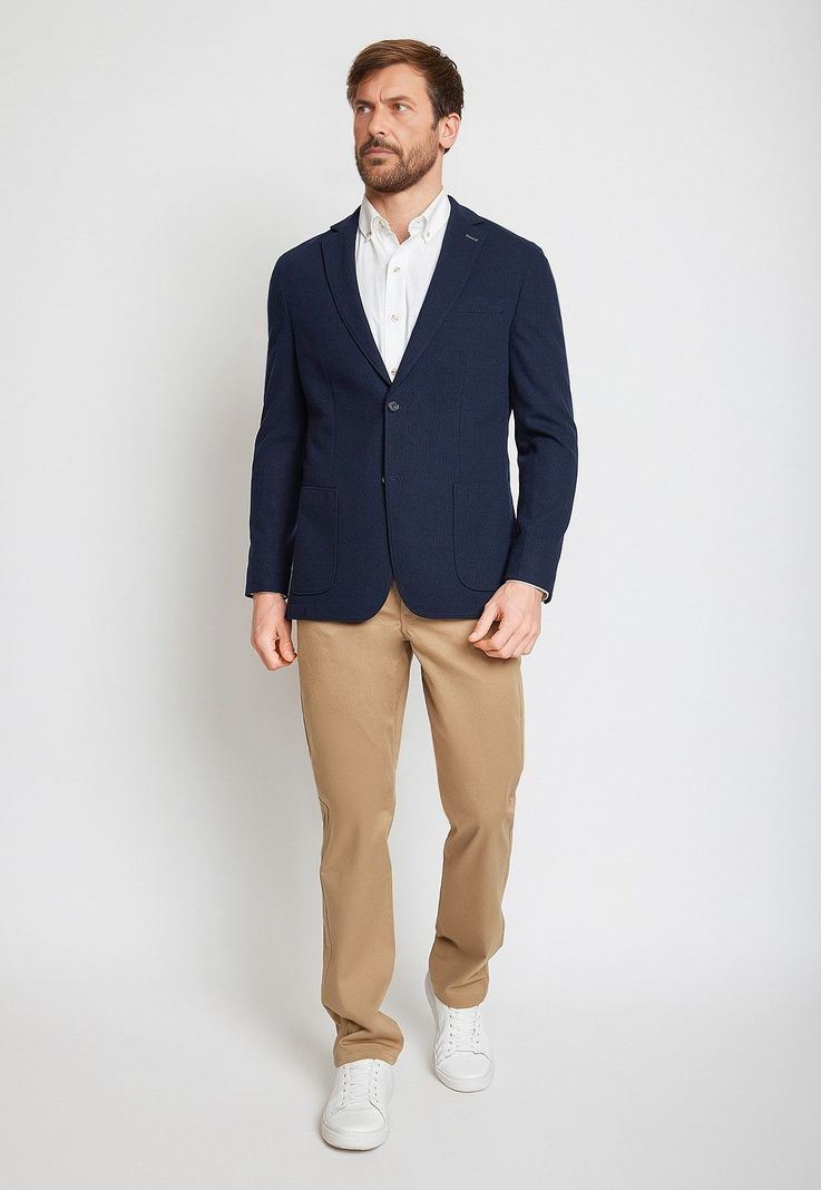 Chaqueta Hombre Mezcla Algodón Liso Slim Basic Azul Marino-3