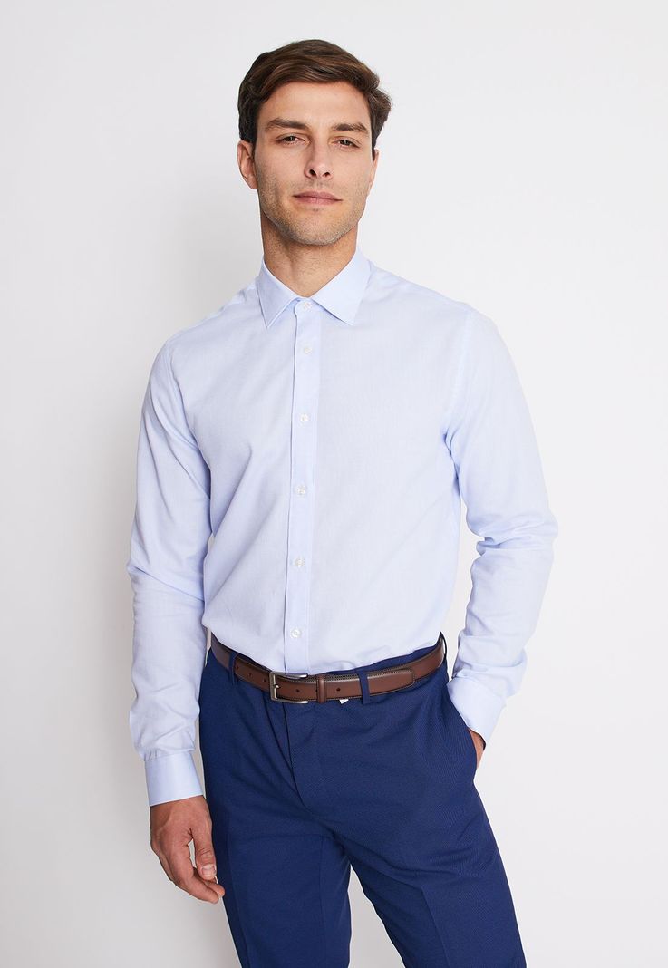 Camisa Formal Colección Slim Dobby Celeste-0