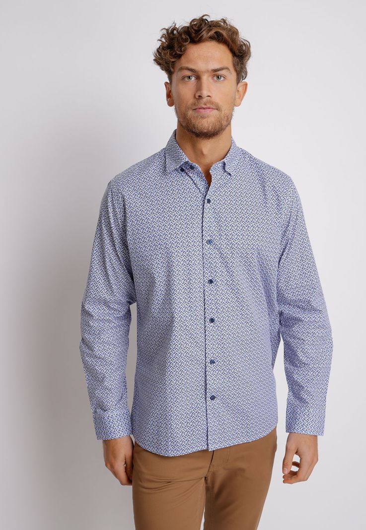 Camisa Manga Larga hombre Casual Slim Fit Baymax Algodón Azul-0