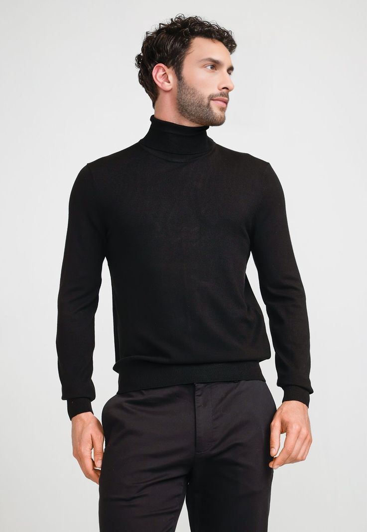Sweater Cuello Alto Negro Hombre-0