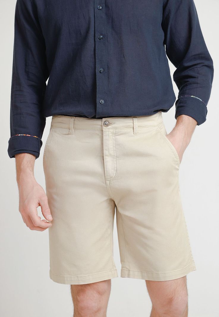 Bermuda Hombre Algodón Liso Slim Valerio Beige-0