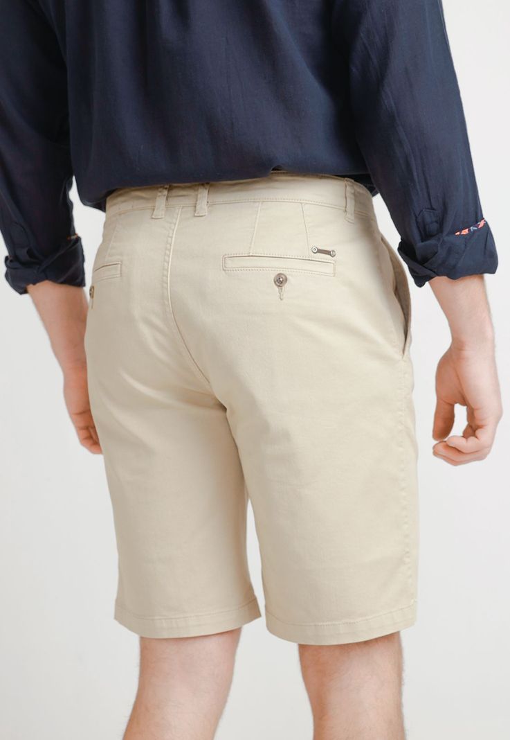 Bermuda Hombre Algodón Liso Slim Valerio Beige-1