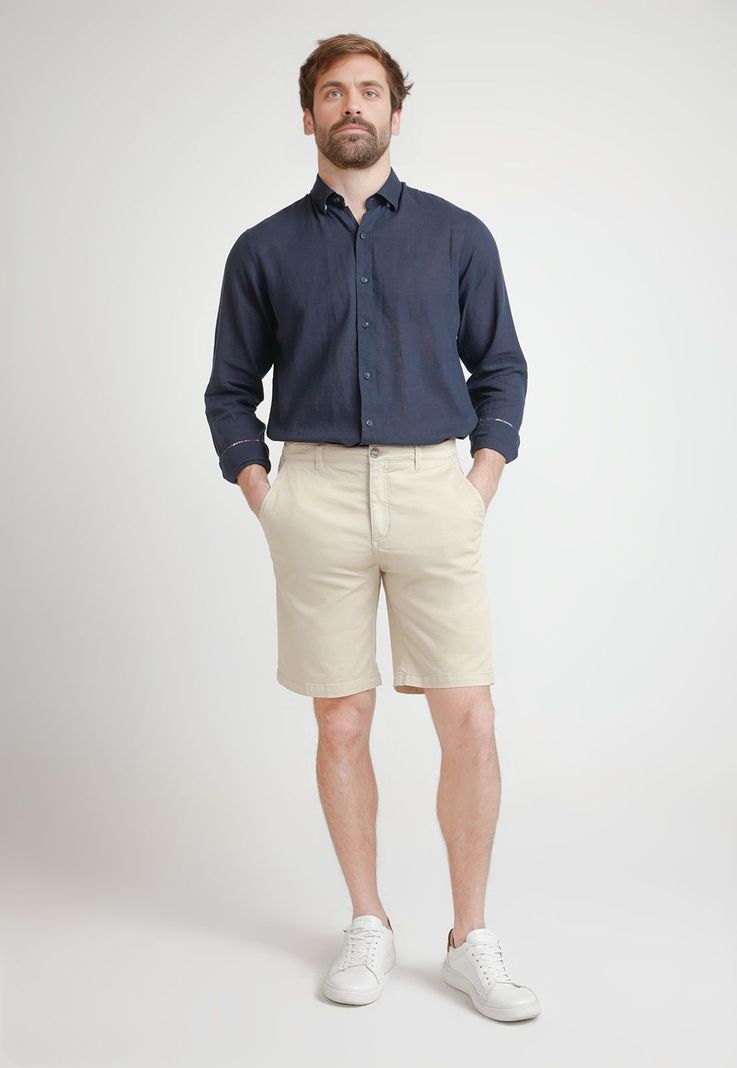 Bermuda Hombre Algodón Liso Slim Valerio Beige-3
