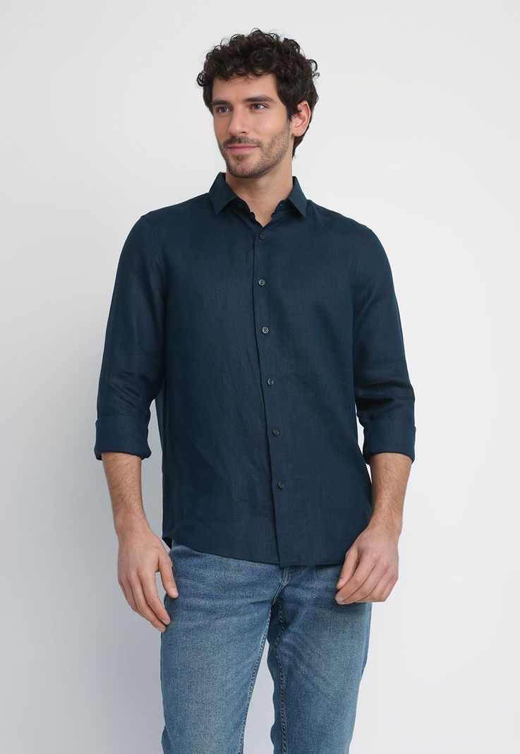 Camisa Hombre Lino Navy