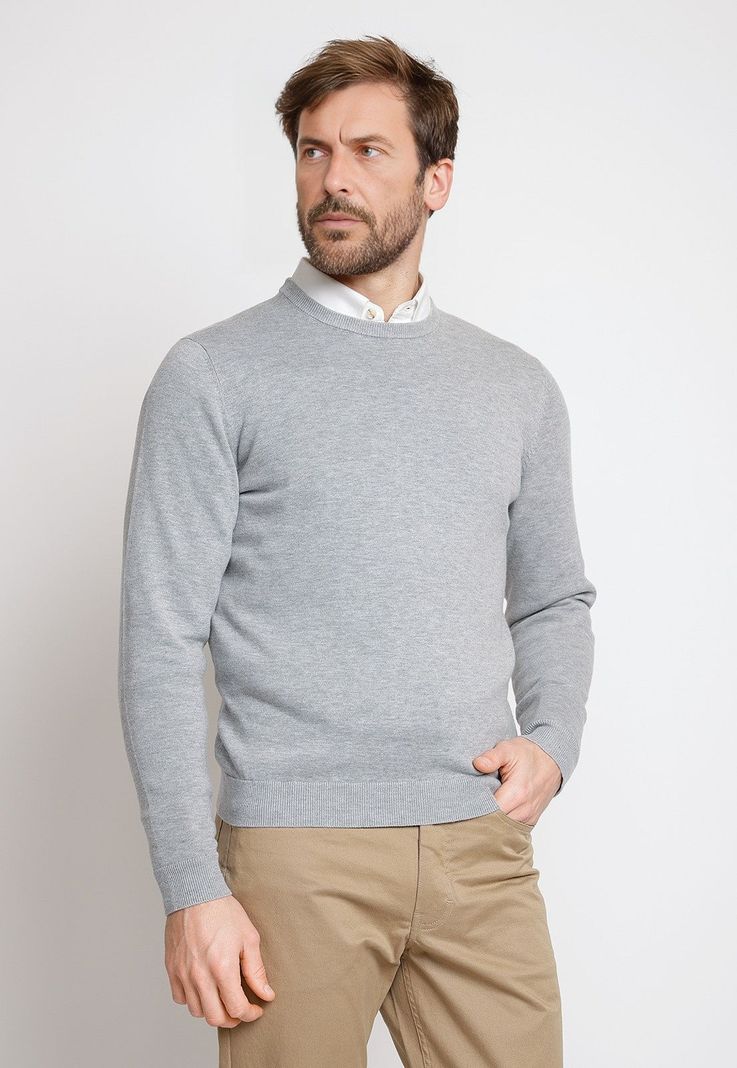 Sweater Hombre Algodón Slim Liso Phelps Gris Melange-0