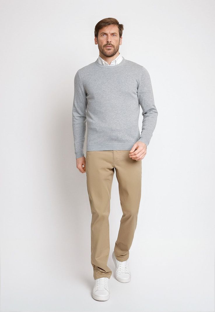 Sweater Hombre Algodón Slim Liso Phelps Gris Melange-3