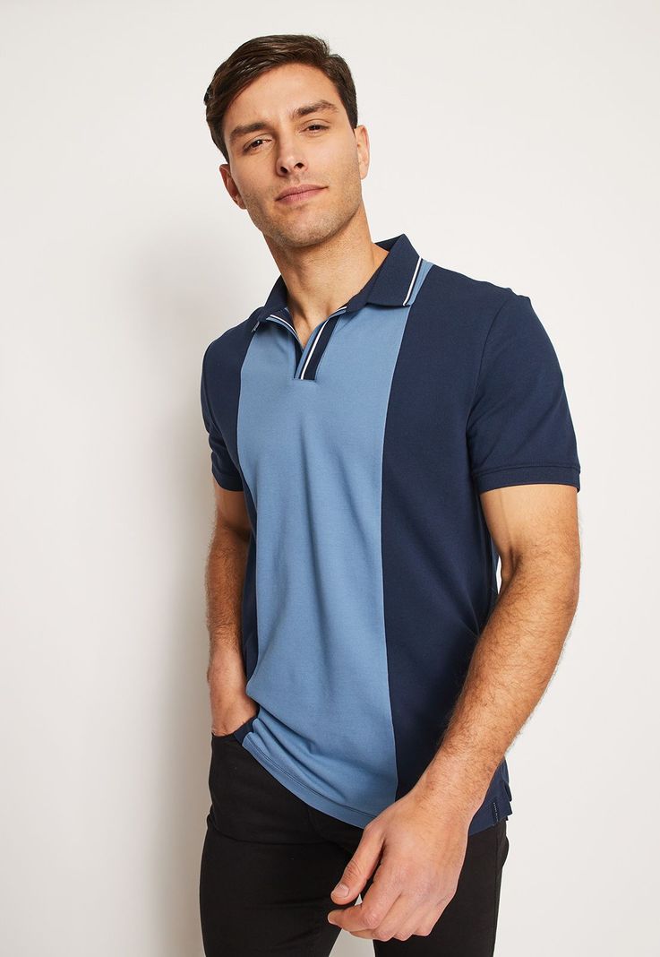 Polera Hombre Polo Bi Color Azul Perry Ellis