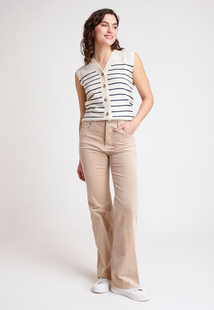 Pantalón Mujer Ishang Cotelé Beige-3